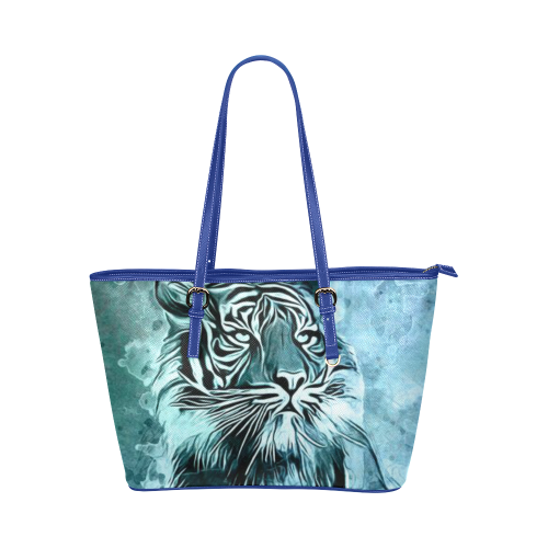 Watercolor Tiger Leather Tote Bag/Small (Model 1651)