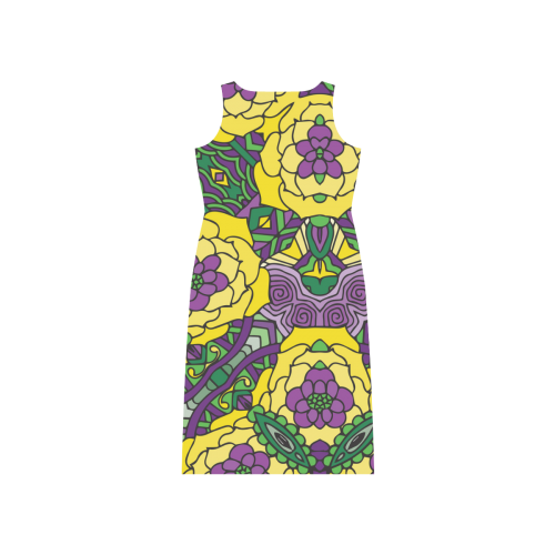 Mariager, Mardi Gras yellow purple green Phaedra Sleeveless Open Fork Long Dress (Model D08)