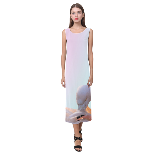 Flamingo Pink Mint Phaedra Sleeveless Open Fork Long Dress (Model D08)