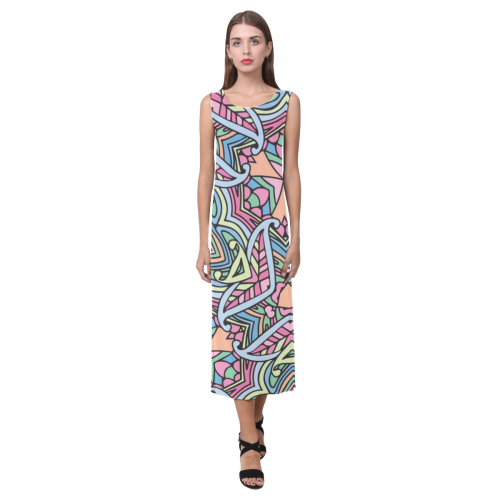 Zandine 0406 soft carnival colors pattern Phaedra Sleeveless Open Fork Long Dress (Model D08)