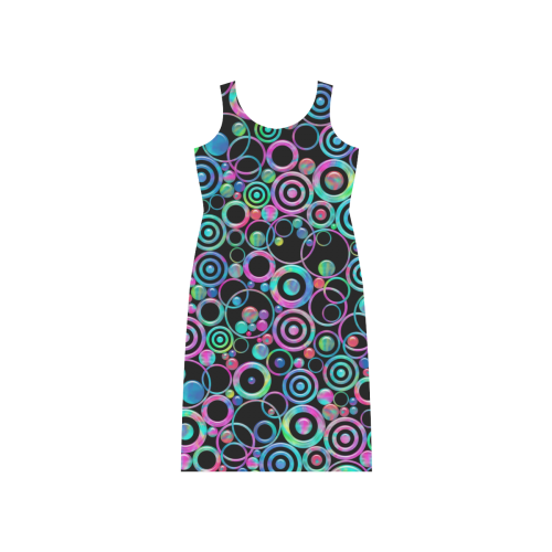 Psychedelic Circles and Targets by ArtformDesigns Phaedra Sleeveless Open Fork Long Dress (Model D08)