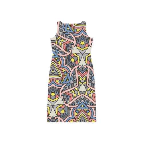 Zandine 0405 modern blue pink grey pattern Phaedra Sleeveless Open Fork Long Dress (Model D08)