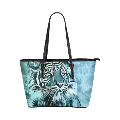 Watercolor Tiger Leather Tote Bag/Large (Model 1651)