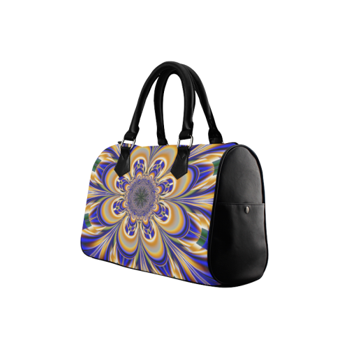 Blue Gold Flower Mandala Boston Handbag (Model 1621)