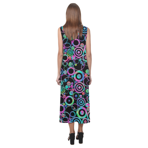 Psychedelic Circles and Targets by ArtformDesigns Phaedra Sleeveless Open Fork Long Dress (Model D08)