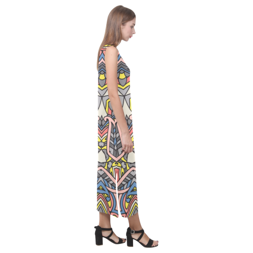 Zandine 0405 modern blue pink grey pattern Phaedra Sleeveless Open Fork Long Dress (Model D08)