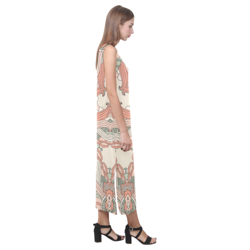 Zandine 0205 vintage floral pattern Phaedra Sleeveless Open Fork Long Dress (Model D08)