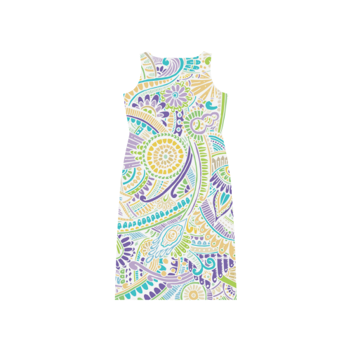 zz0104 purple green hippie flower pattern Phaedra Sleeveless Open Fork Long Dress (Model D08)