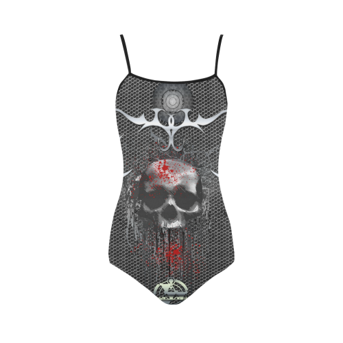 Awesome skull on metal design Strap Swimsuit ( Model S05)