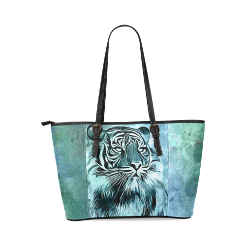 Watercolor Tiger Leather Tote Bag/Large (Model 1640)