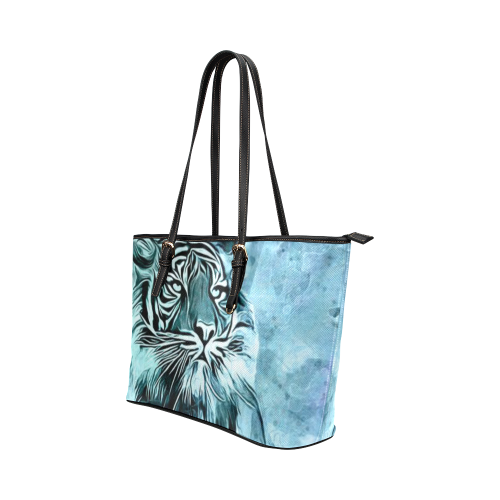 Watercolor Tiger Leather Tote Bag/Large (Model 1651)