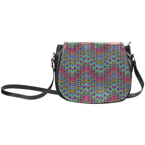 Crazy Pink Green Blue Waves Classic Saddle Bag/Small (Model 1648)