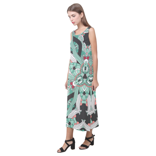 Zandine 0207 vintage green floral pattern Phaedra Sleeveless Open Fork Long Dress (Model D08)