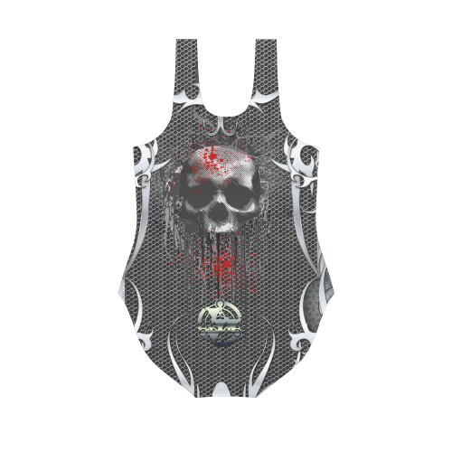Awesome skull on metal design Vest One Piece Swimsuit (Model S04)