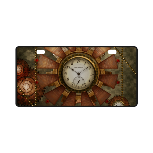 Steampunk, wonderful clocks in noble design License Plate