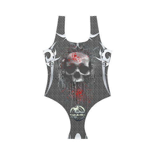 Awesome skull on metal design Vest One Piece Swimsuit (Model S04)