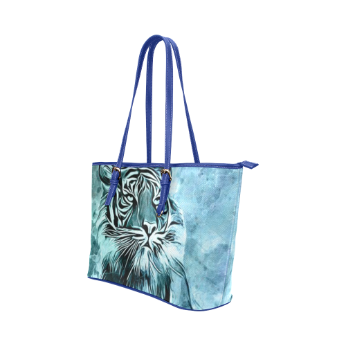 Watercolor Tiger Leather Tote Bag/Small (Model 1651)