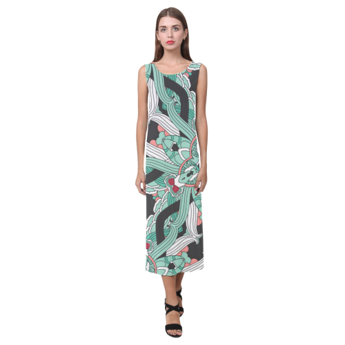 Zandine 0207 vintage green floral pattern Phaedra Sleeveless Open Fork Long Dress (Model D08)