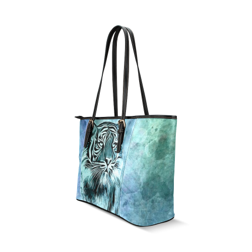 Watercolor Tiger Leather Tote Bag/Large (Model 1640)