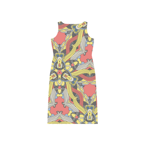 Zandine 0201 pink yellow vintage floral pattern Phaedra Sleeveless Open Fork Long Dress (Model D08)