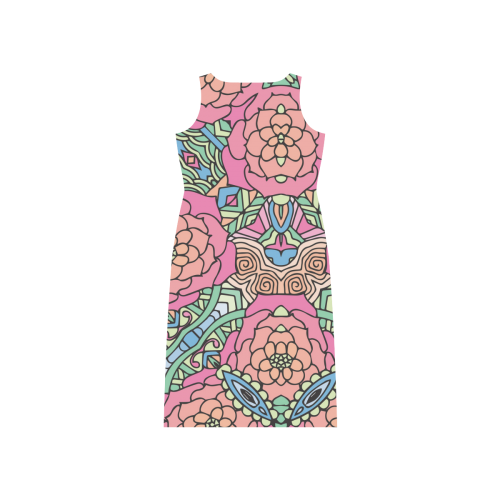 Mariager-Carnival colors-rose flowers Phaedra Sleeveless Open Fork Long Dress (Model D08)