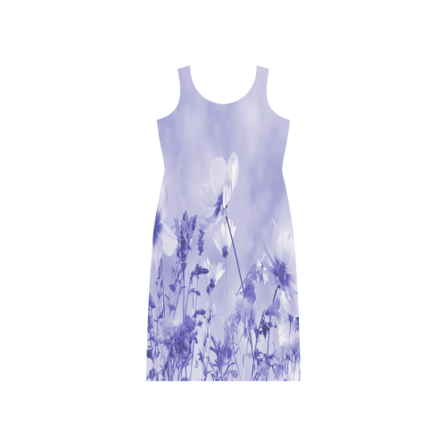 Violet Shaded Wildflowers Phaedra Sleeveless Open Fork Long Dress (Model D08)