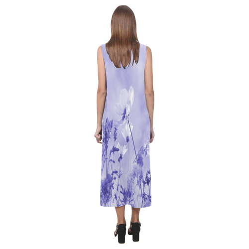 Violet Shaded Wildflowers Phaedra Sleeveless Open Fork Long Dress (Model D08)