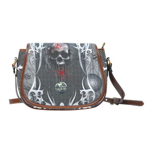 Awesome skull on metal design Saddle Bag/Small (Model 1649) Full Customization