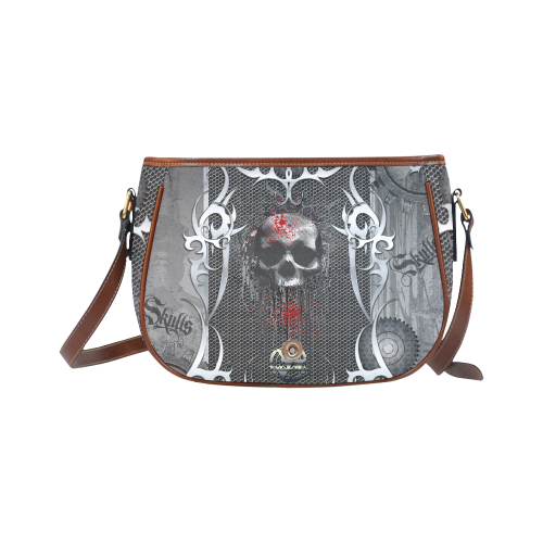 Awesome skull on metal design Saddle Bag/Small (Model 1649) Full Customization