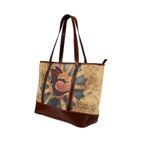 Funny cartoon dragon with floral elements Tote Handbag (Model 1642)