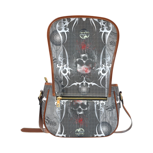 Awesome skull on metal design Saddle Bag/Small (Model 1649) Full Customization