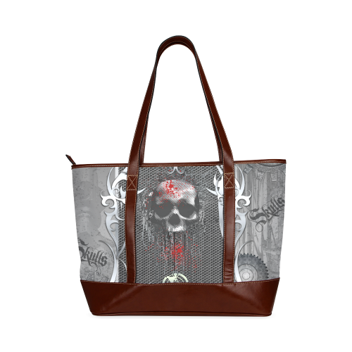 Awesome skull on metal design Tote Handbag (Model 1642)
