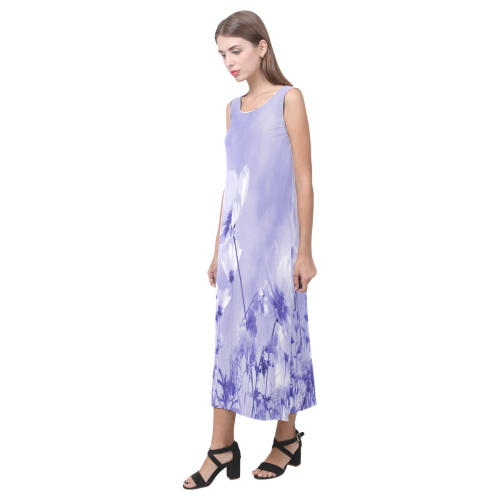 Violet Shaded Wildflowers Phaedra Sleeveless Open Fork Long Dress (Model D08)