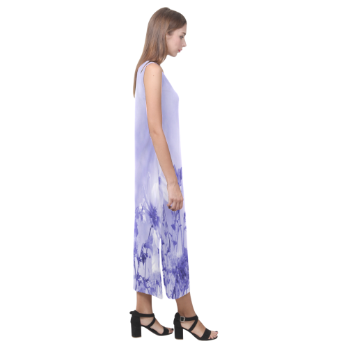Violet Shaded Wildflowers Phaedra Sleeveless Open Fork Long Dress (Model D08)