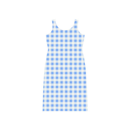 Sky Blue Gingham Phaedra Sleeveless Open Fork Long Dress (Model D08)