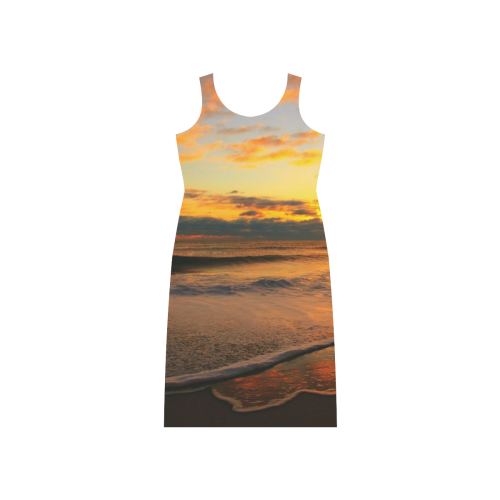 Stunning sunset on the beach Phaedra Sleeveless Open Fork Long Dress (Model D08)