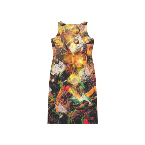 Mosaik by Nico Bielow (Original Painting) Phaedra Sleeveless Open Fork Long Dress (Model D08)