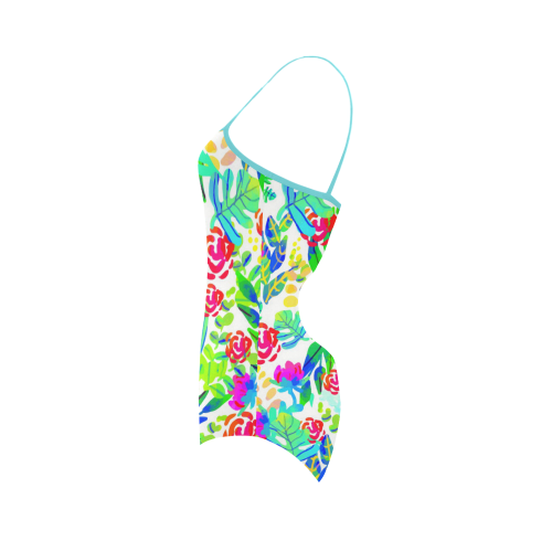 Cute Tropical Watercolor Flowers Strap Swimsuit ( Model S05) ID D682081