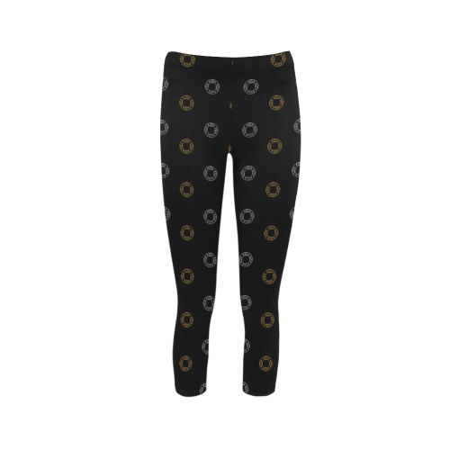 Christmas: Gold & Silver Wreaths on Black Capri Legging (Model L02)