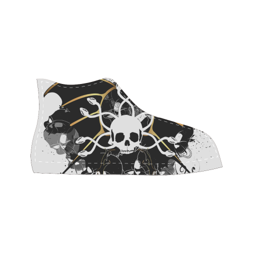 White skull with snakes and wings Women's Classic High Top Canvas Shoes (Model 017)