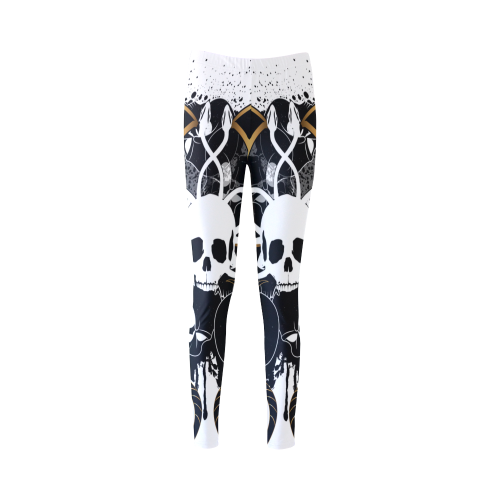 White skull with snakes and wings Cassandra Women's Leggings (Model L01)