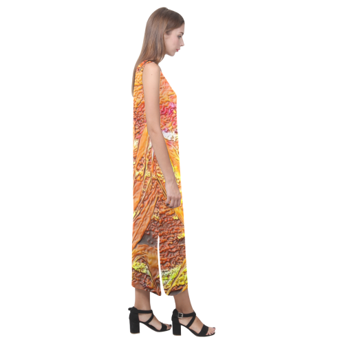 Palm by Nico Bielow (Original Painting) Phaedra Sleeveless Open Fork Long Dress (Model D08)