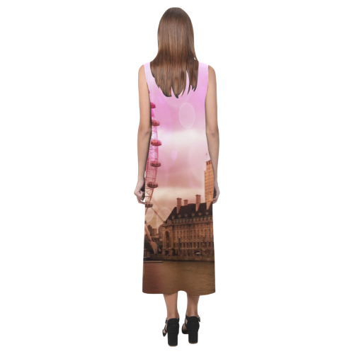 Travel-London, pink Phaedra Sleeveless Open Fork Long Dress (Model D08)