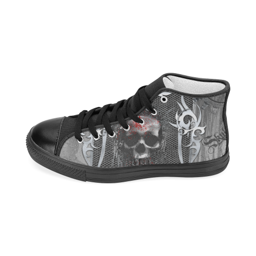 Awesome skull on metal design Women's Classic High Top Canvas Shoes (Model 017)