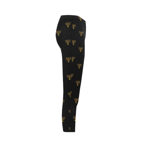 HOLIDAYS +: Golden Menorah on Black Capri Legging (Model L02)