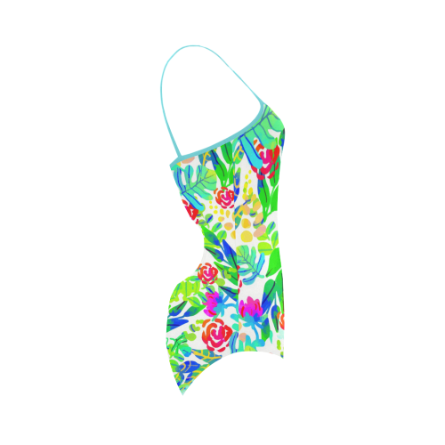 Cute Tropical Watercolor Flowers Strap Swimsuit ( Model S05) ID D682081