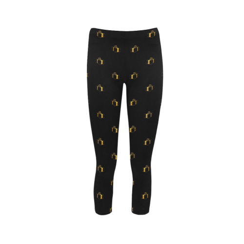 METALLICS: Golden Presents & Gifts on Black Capri Legging (Model L02)