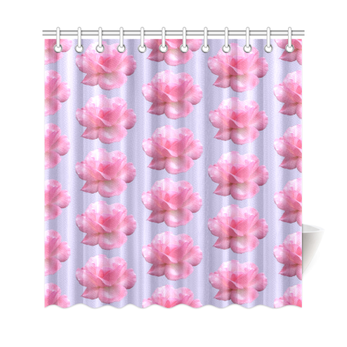 Pink Roses Pattern on Blue Shower Curtain 69"x72"