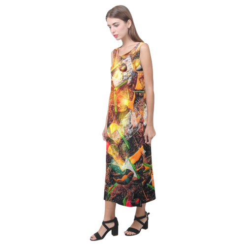 Mosaik by Nico Bielow (Original Painting) Phaedra Sleeveless Open Fork Long Dress (Model D08)