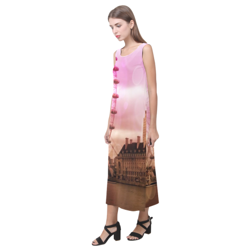 Travel-London, pink Phaedra Sleeveless Open Fork Long Dress (Model D08)